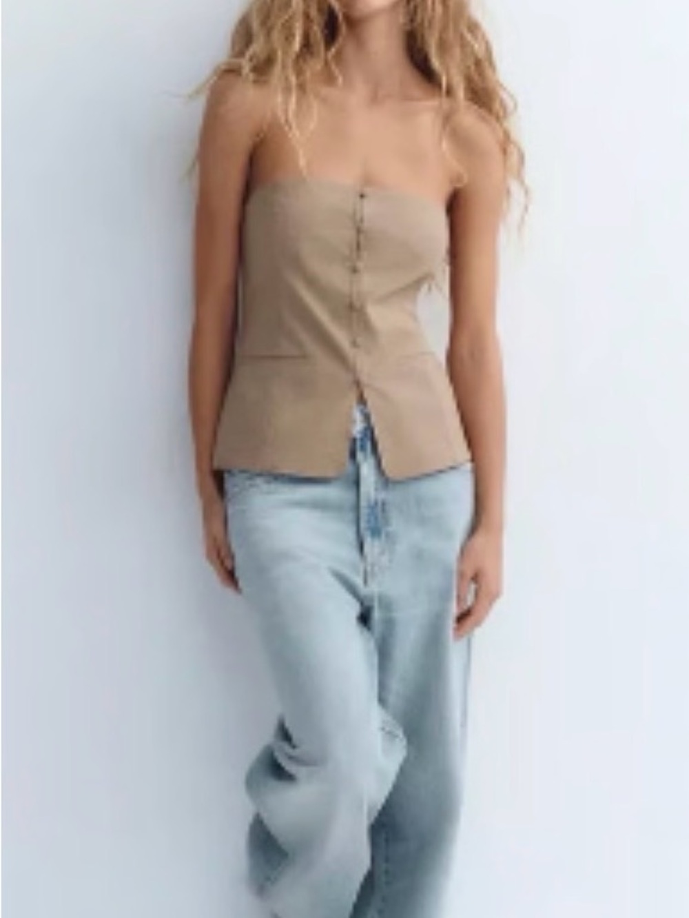 Zara Strapless Plaid Top - XS